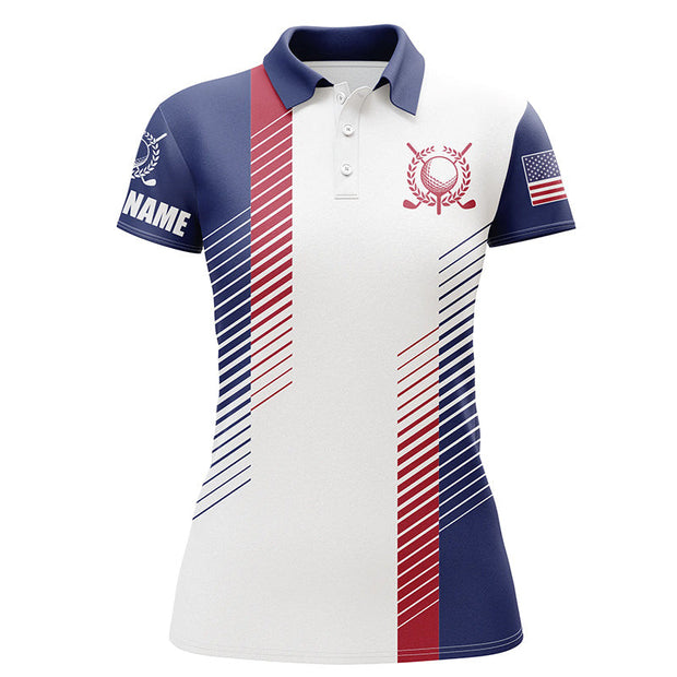 Custom Name Red, White And Blue Patriotic - Personalized Women Polo