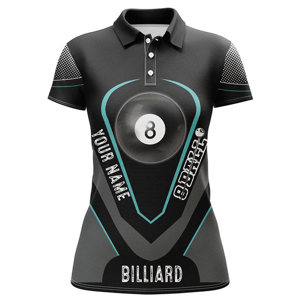 Custom Name Black Blue 8 Ball Billiard - Personalized Women Polo