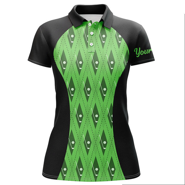 Custom Name Black And Green Argyle Pattern Golf Clubs - Personalized Women Polo