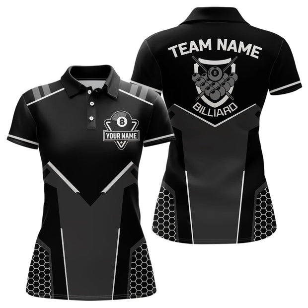 Custom Name And Team Black White 8 Ball Billiard - Personalized Women Polo
