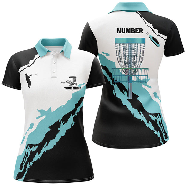 Custom Name And Number Turquoise Disc Golf - Personalized Women Polo