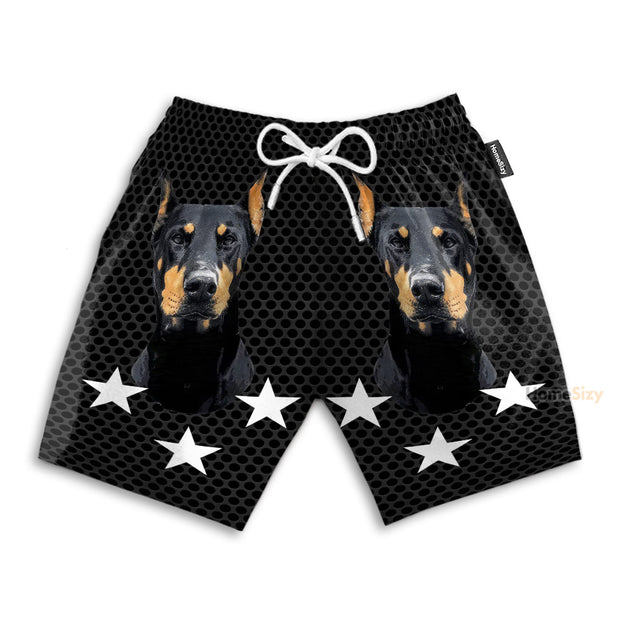 Doberman Dog And Star - Beach Shorts