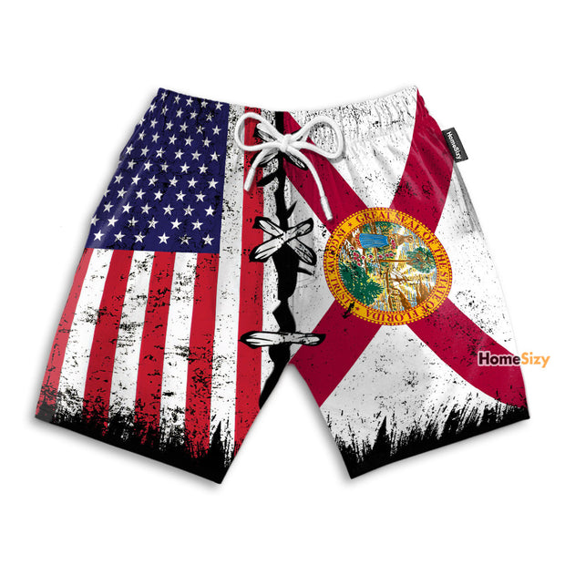 Florida x American Flag Pattern - Beach Shorts