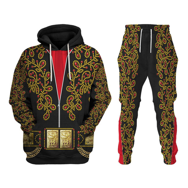 Elvis Spanish Flower Black With Red Stones Costume - Hoodie Set CSELV037 HSQT4010