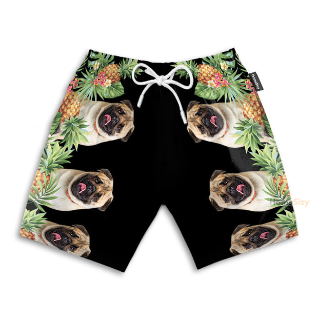 Pugs And Tropical Summer - Beach Shorts
