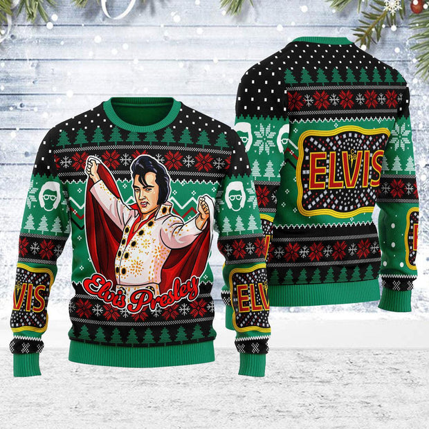 Elvis Presley "Belt buckle" Sign with Rhinestone Christmas Ugly Sweater CSELV051