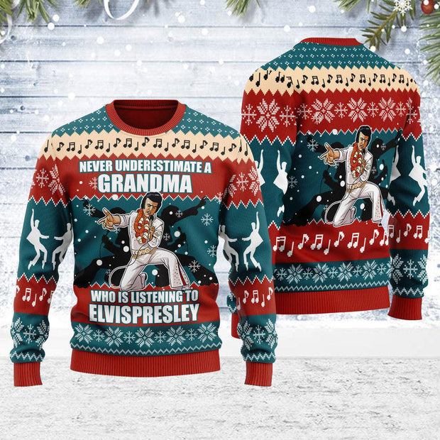 Who is Listening to Elvis Christmas Ugly Sweater CSELV053
