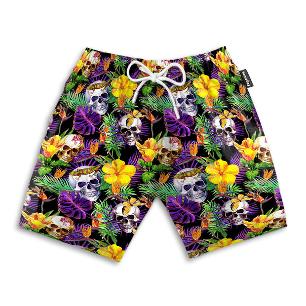 3D Tropical Forest Human Skull - Beach Shorts QT4091901