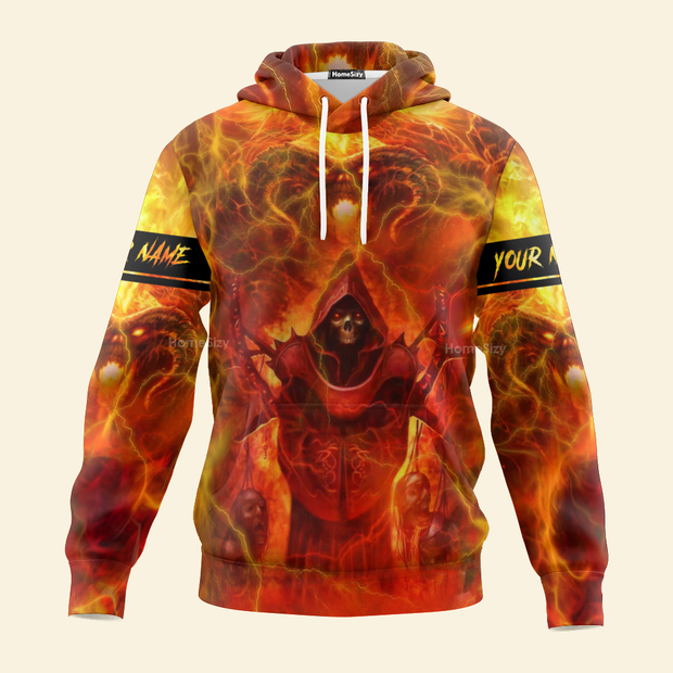 Personalized Custom Name Baphomet Grim Reaper On Fire Skull 3D Printed - Hoodie QT4100201