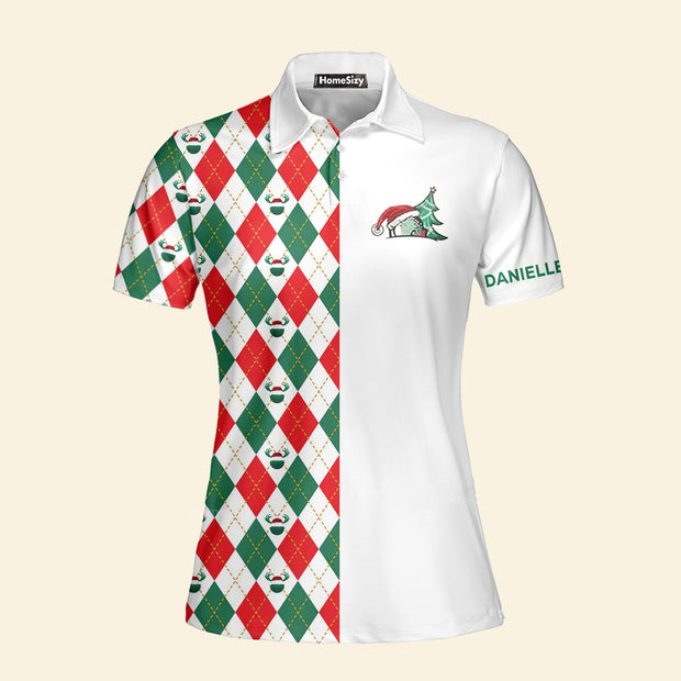 Custom Name Funny Golf Christmas Tree Hole In One - Personalized Women Polo QT4120902