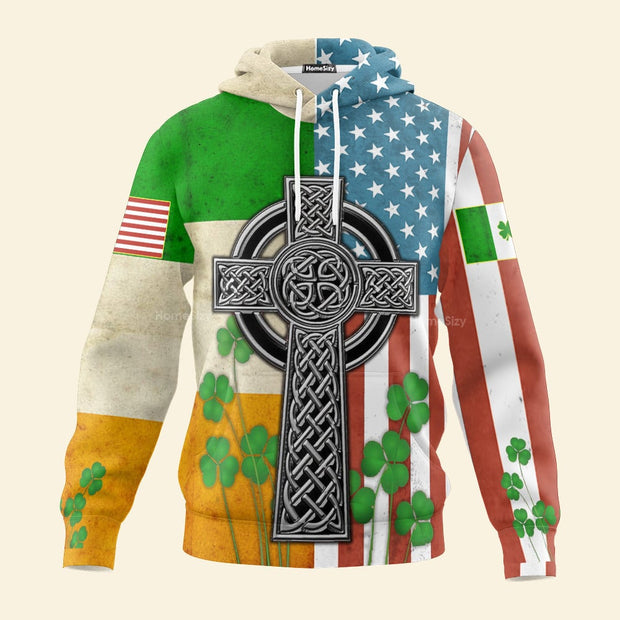 Holiday American Flag Celtic Cross Irish Saint Patrick's Day Shirts Hoodie Unisex