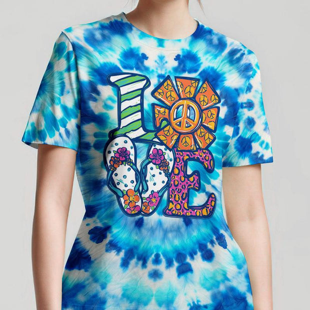 Hippie LOVE - Retro Sunflower Tie-Dye Beach Vibes - Tshirt, V-Neck Tshirt