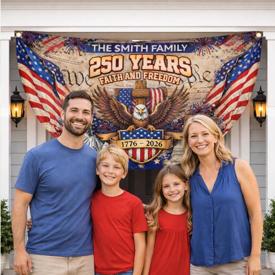 1776_2026 Birthday Fan Flag Custom Family Name_ Personalized 4th of July 250th Anniversary USA Outdoor Banner_ Patriotic Gift_ 250 Years Of Freedom Decor 003