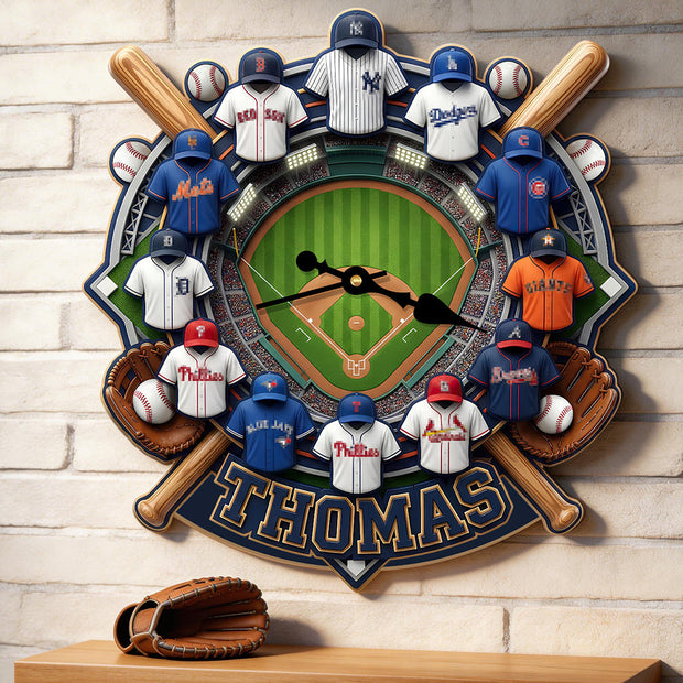 Home Run Heroes - Personalized Wall Hanging Clock - Gift For Baseball Lovers