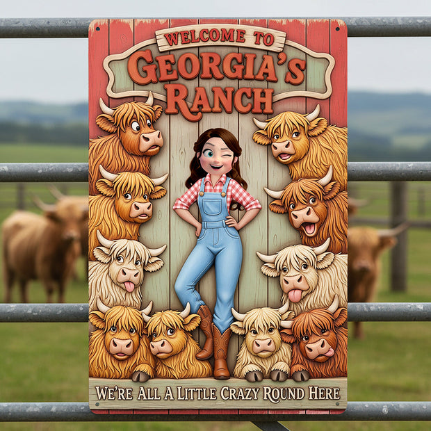 Highland Cow Farm - Personalized Metal Sign - Gift For Farmers