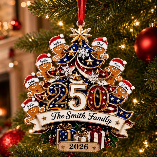 250th Anniversary Gingerbread Family - Personalized Acrylic Ornament - Christmas Gift For Family
