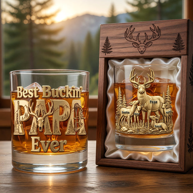 The Best Hunting Dad Drinking Glass - Personalized Whiskey Glass - Gift For Father's Day