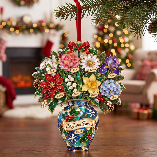 Family Birth Month Flower Christmas Ornament Gift For Family - Personalized Acrylic Ornament