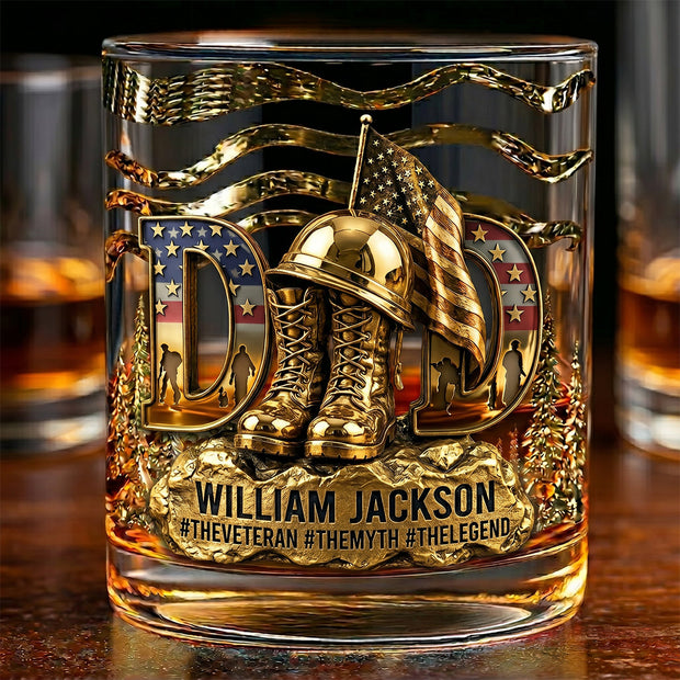 Proud Veteran Dad - Personalized Whiskey Glass - Gift For Veterans