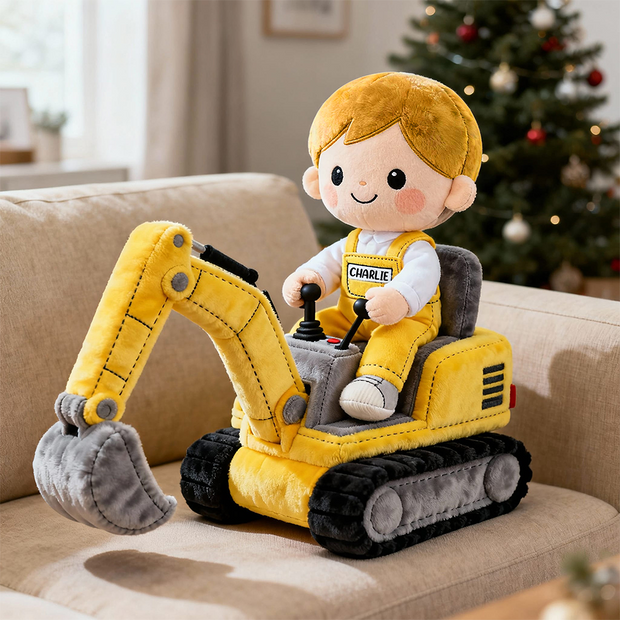 Cute Kid Operating Excavator Gifts For Kids, For Son - Personalized Custom Shape Pillow