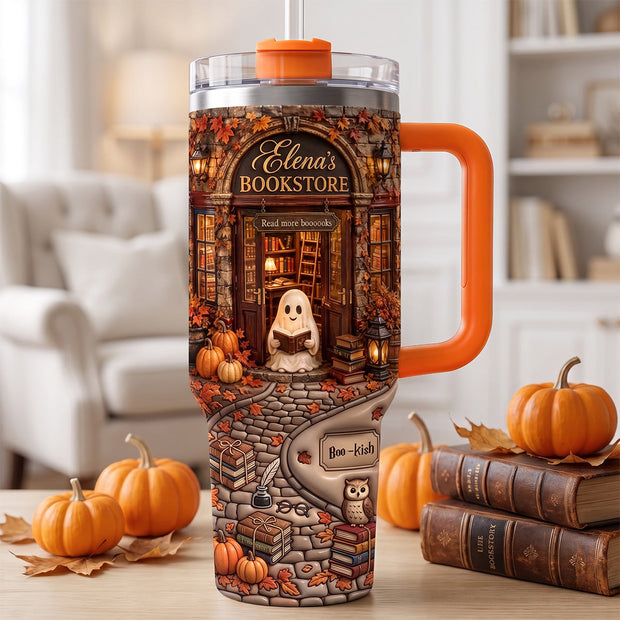 Autumn Boo Bookaholic - Personalized Tumbler - Gift For Book Lover