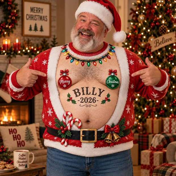 Custom Funny Santa Belly Costume - Personalized Christmas Ugly Sweatshirt