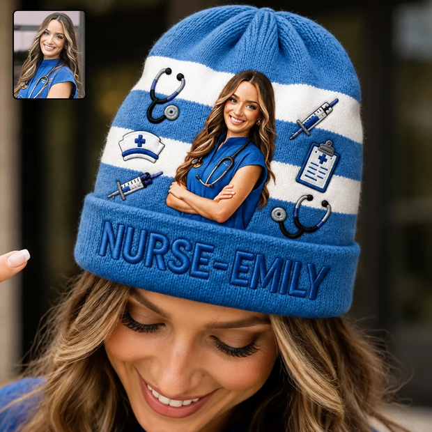 Custom Photo Nurse Life, Healthcare Worker Winter Hat Gift For Her - Personalized Nurse Beanie Hat