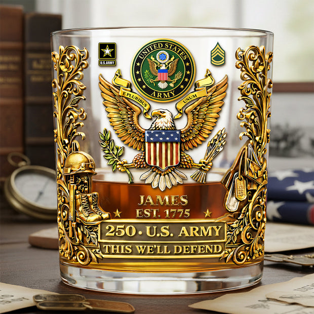 Proud Veteran 250th Anniversary - Personalized Whiskey Glass - Gift For Veterans