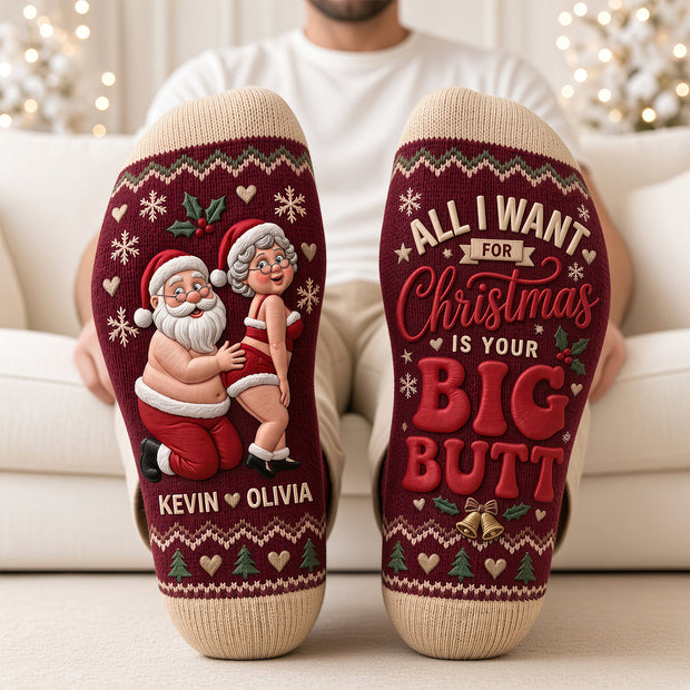 Playful Senior Couple Christmas Socks - Personalized Crew Socks - Christmas Gifts For Couple