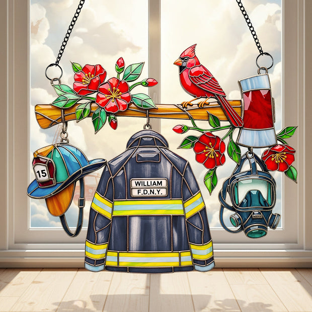 Firefighter Heaven - Personalized Suncatcher Ornament - Gifts For Firefighter
