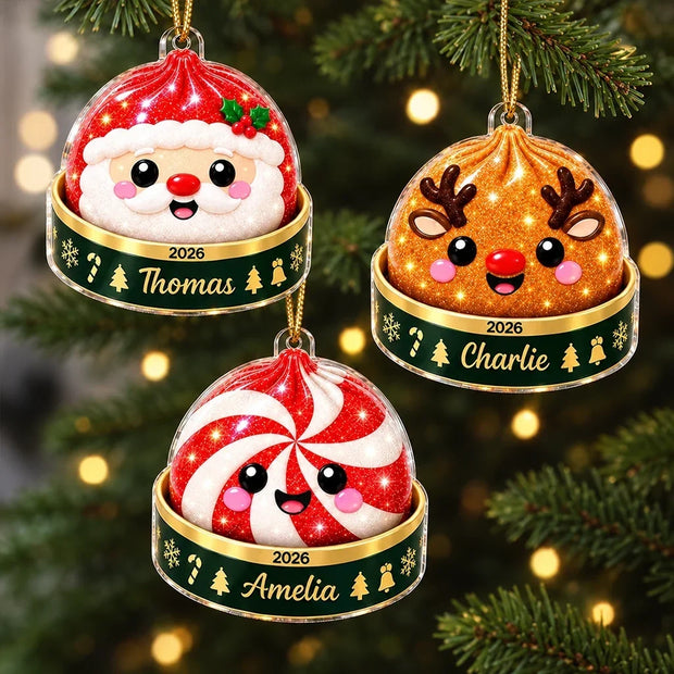 Cute Santa Reindeer & Peppermint Dumpling Christmas Gift for Daughter, Son, Grandkids, Family - Personalized Acrylic Ornament
