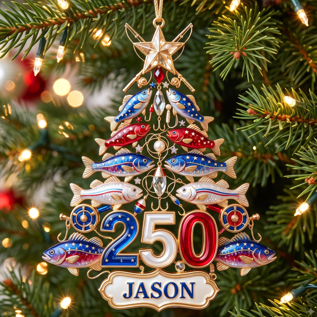 Fishing 250th USA Anniversary Ornament - Personalized Acrylic Ornament - Gifts For Christmas