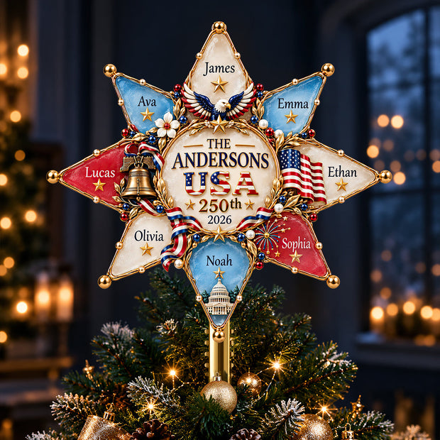 Patriot Family - Personalized LED Light Tree Topper - Gift For Family