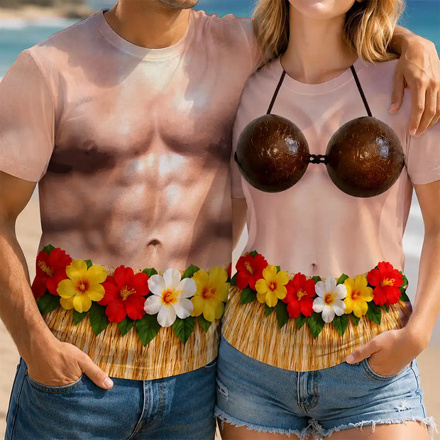 Funny Body Hula Dance - Personalized AOP T shirt - Gift For Couple