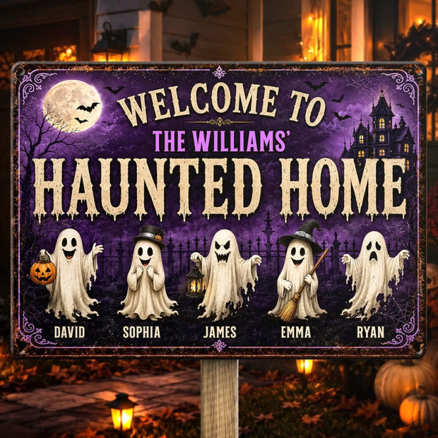 Ghosts Live Here Full Time - Personalized Metal Sign - Halloween Gifts For Family