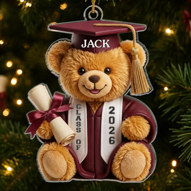 Graduation Bear Ornament Gift For Graduate - Personalized Acrylic Ornament