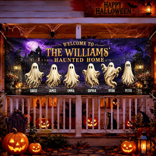 Beware Of Our House - Personalized Outdoor Banner - Halloween Gift For Family