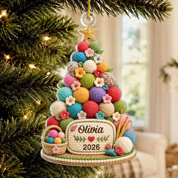 Charming Crochet Tree Sparkle Custom Name Christmas Gift For Her - Personalized Acrylic Ornament