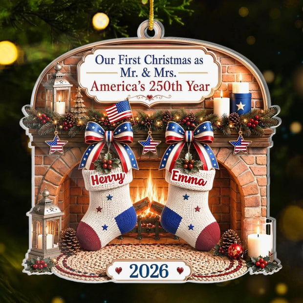 Celebrating Love And History Together America 250th Anniversary Christmas Gifts For Couple - Personalized Acrylic Ornament