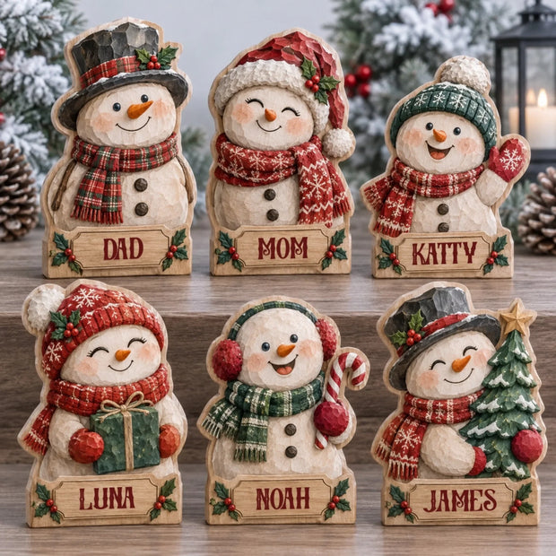 Snowman Family - Personalized Wooden Block - Chrismas Gift For Family