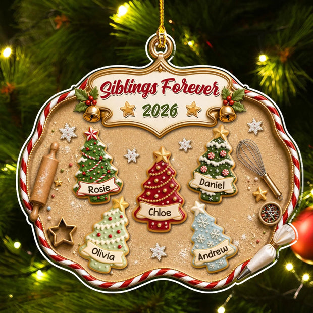 Christmas Tree Cake Siblings- Personalized Acrylic Ornament - Gift For Family