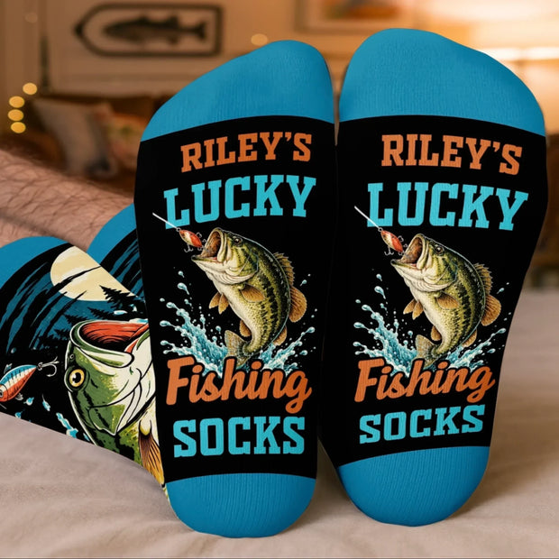 Catching Big Fish Every Time Custom Name Gift For Fishing Lovers - Personalized Lucky Crew Socks