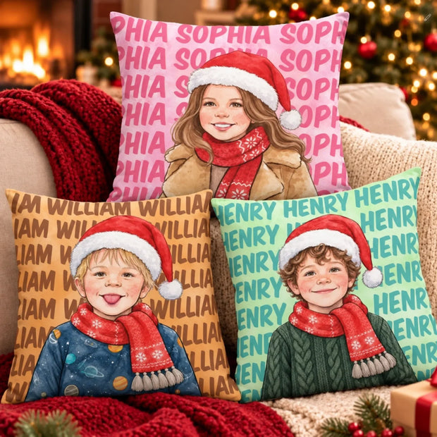 Custom Photo Name Christmas Keepsake Gifts for Kids, For Family Members, For Friends - Personalized Pillow