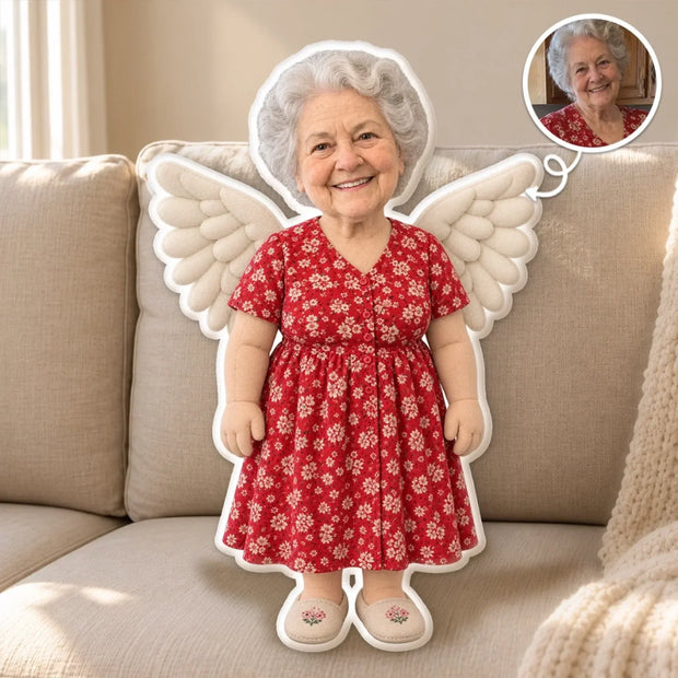 Custom Photo Angel Memorial Keepsake, Heartfelt Gift For Family- Personalized Shaped Pillow
