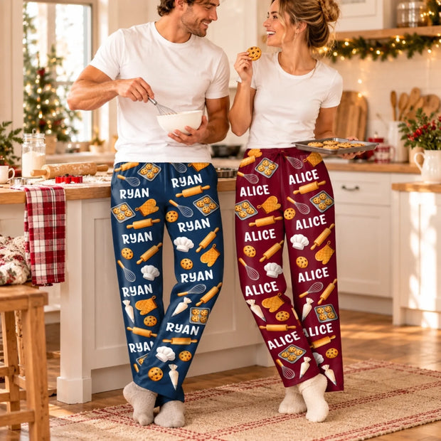 Baking Couple - Personalized Pajama Pants - Christmas Gifts For Baking Lovers
