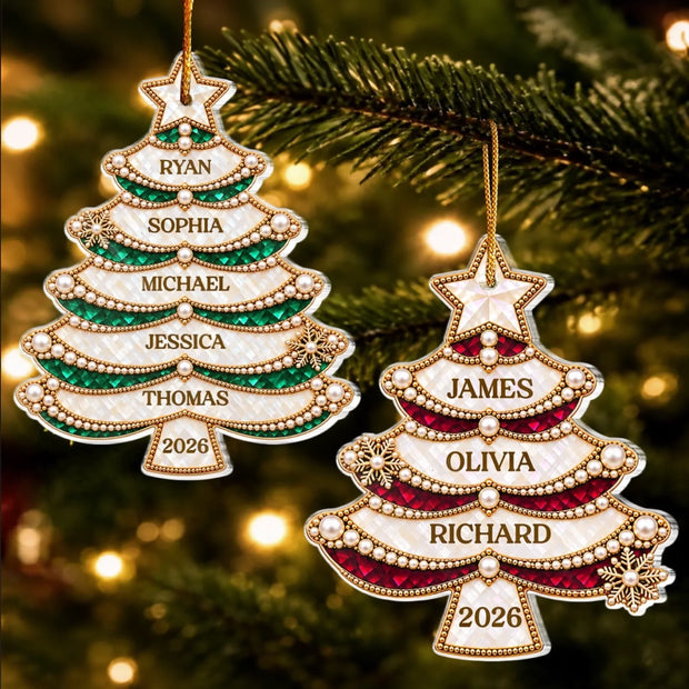 Custom Name Christmas Pearl Tree Keepsake Gift For Family - Personalized Acrylic Ornament