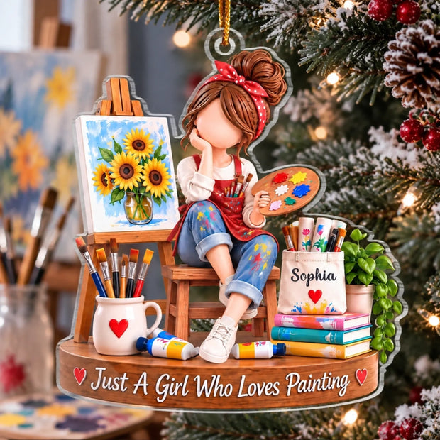 Art-loving Girl - Personalized Acrylic Ornament - Gift For Her