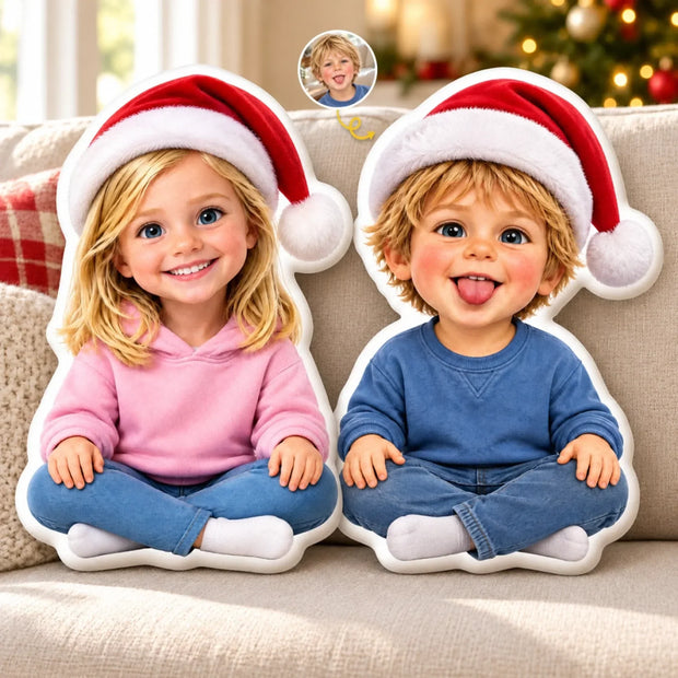 Custom Photo Santa Character Christmas Gifts for Kids - Personalized Shaped Pillow