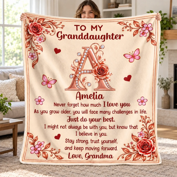 Initial Floral Love - Personalized Blanket - Gift For Her