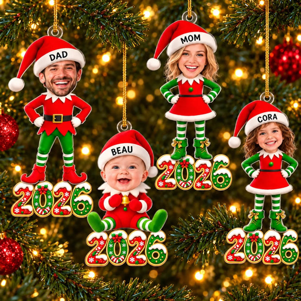 Custom Photo Christmas Elf Family- Personalized Acrylic Ornament - Gift For Family